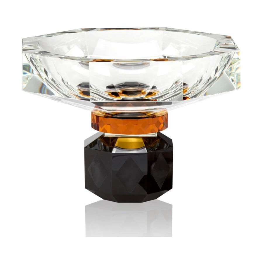 REFLECTIONS COPENHAGEN ''ARİZONA BOWL CLEAR AMBER BLACK'' KRİSTAL AYAKLI ŞEKERLİK 22X22X16 CM