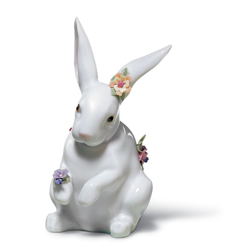 Lladro Sitting Bunny With Flowers Tavşan Figürü 14 cm