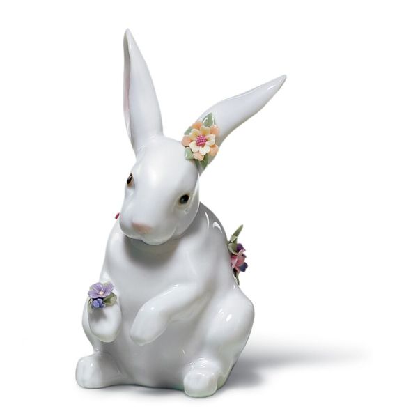 Lladro Sitting Bunny With Flowers