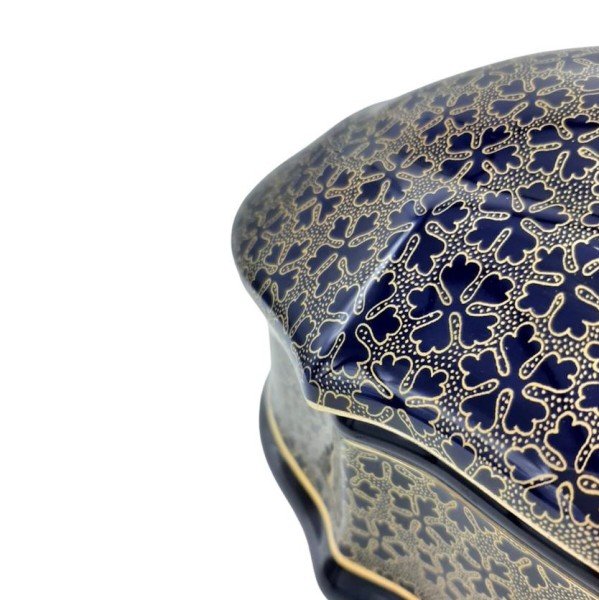 LİMOGES KAPAKLI KUTU LACİVERT-GOLD 27CM