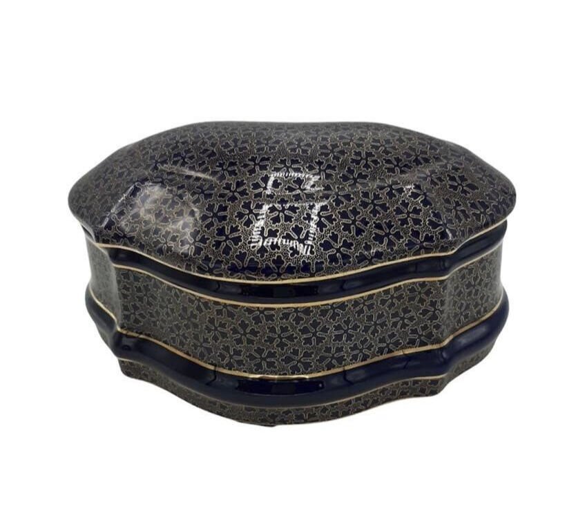 LİMOGES KAPAKLI KUTU LACİVERT-GOLD 27CM