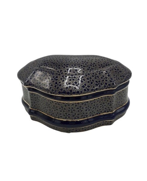 LİMOGES KAPAKLI KUTU LACİVERT-GOLD 27CM
