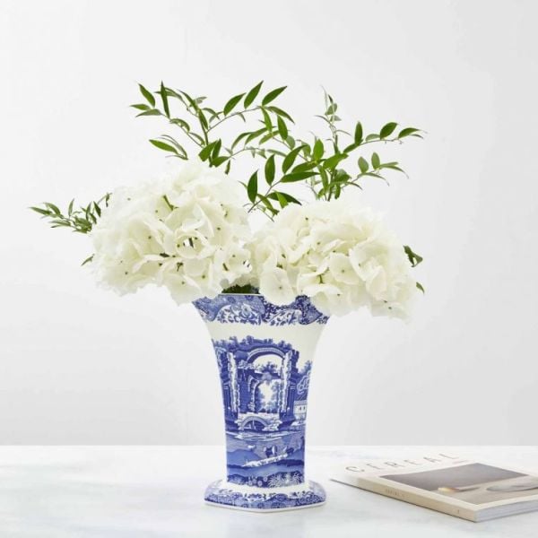 Spode Blue İtalian Altıgen Vazo 27 Cm