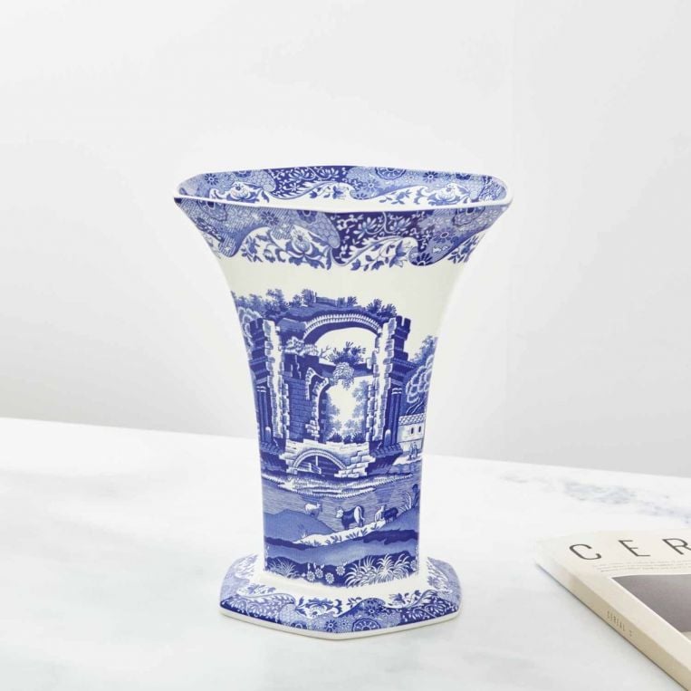 Spode Blue İtalian Altıgen Vazo 27 Cm