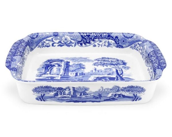 Spode Blue İtalianKulplu  Fırın Servis Tabağı 38 Cm*30 cm.