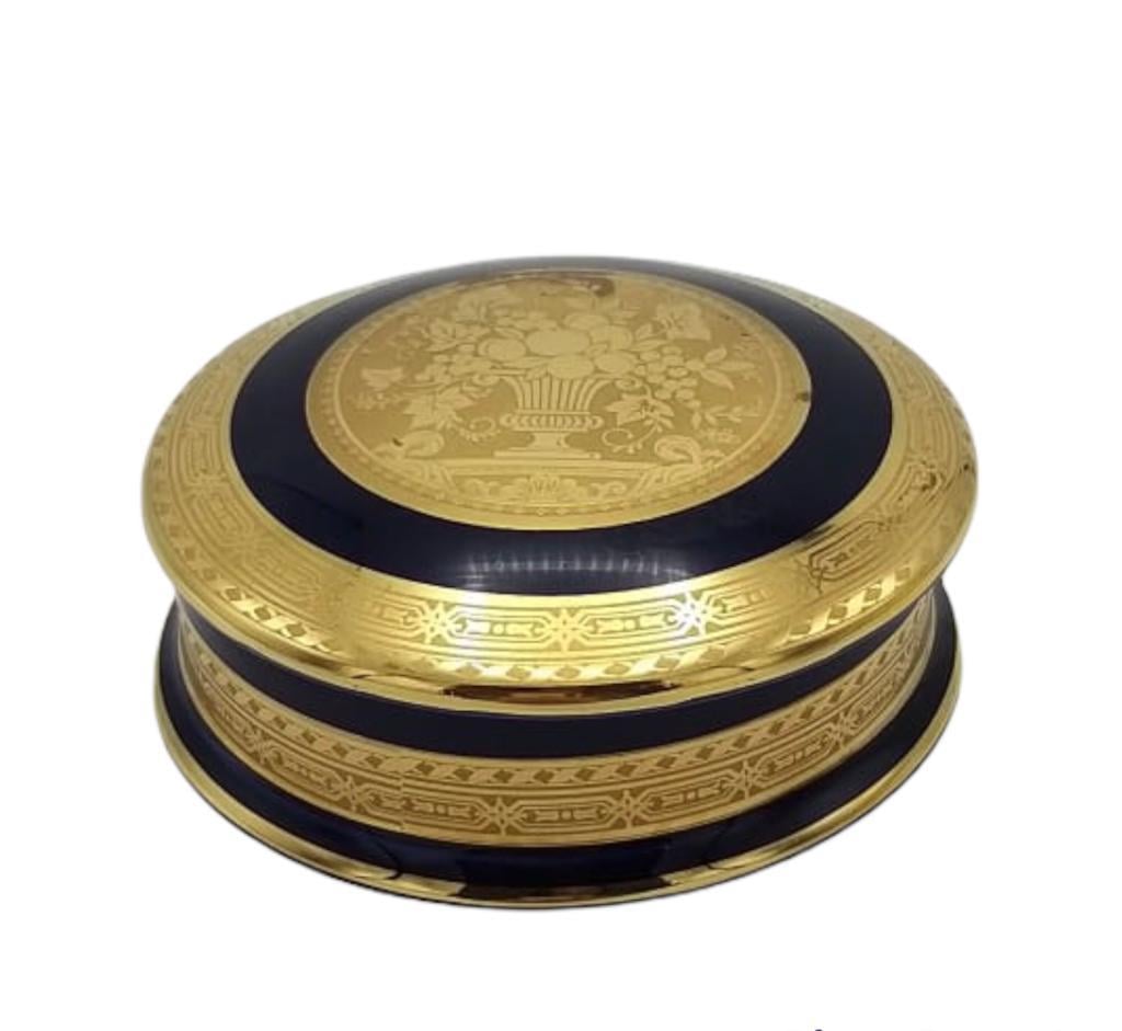 LİMOGES KAPAKLI OBJE LACİVERT ÇAP 10 CM