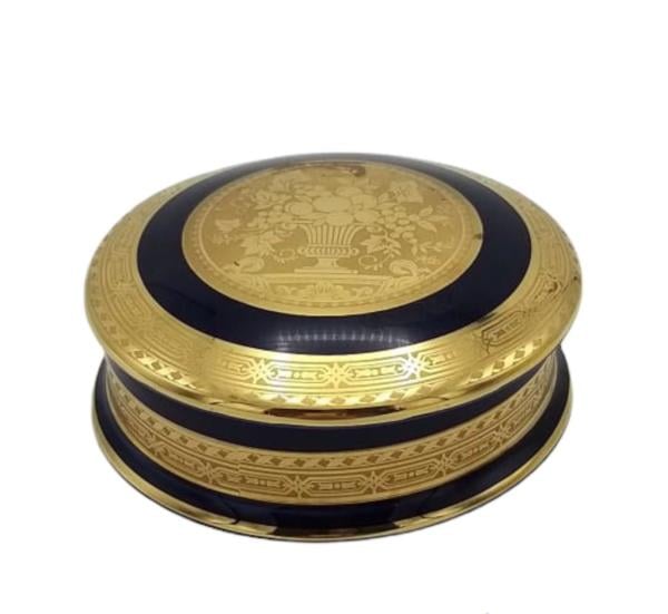 LİMOGES KAPAKLI OBJE LACİVERT ÇAP 10 CM