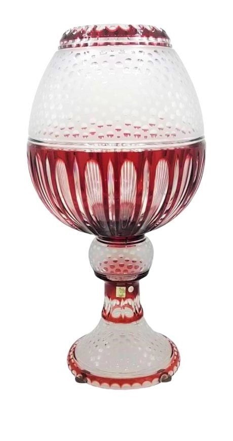 CAESAR- KRİSTAL VAZO DALMATİN-  KIRMIZI- BEYAZ H: 51 CM