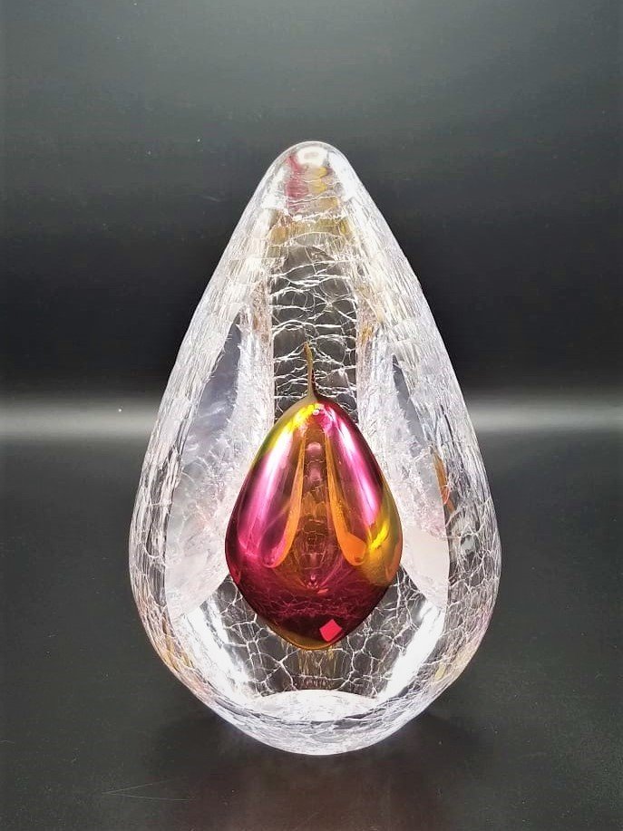 GLASS REMIS CAM OBJE PEMBE  SARI H:22 CM.
