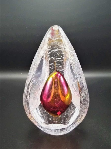 GLASS REMIS CAM OBJE PEMBE  SARI H:22 CM.