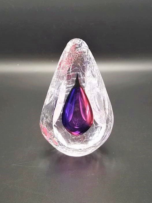 GLASS REMIS CAM OBJE MOR KIRMIZI H: 15 CM.