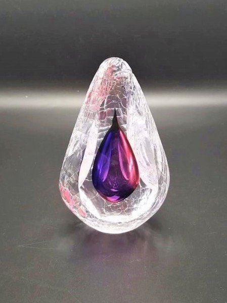 GLASS REMIS CAM OBJE MOR KIRMIZI H: 15 CM.