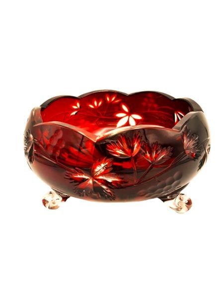 CAESAR- 3 AYAKLI KRİSTAL ÇANAK ÇİÇEK DESENLİ- KIRMIZI BORDO RENKTE