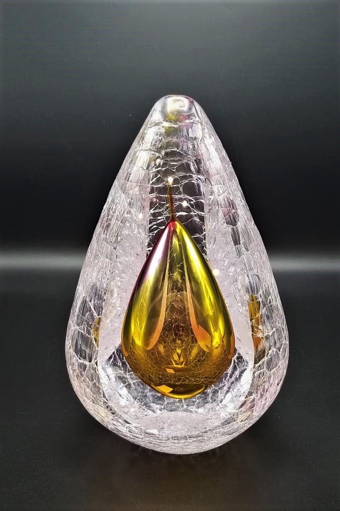 GLASS REMIS CAM OBJE SARI H:22 CM.