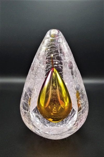 GLASS REMIS CAM OBJE SARI H:22 CM.