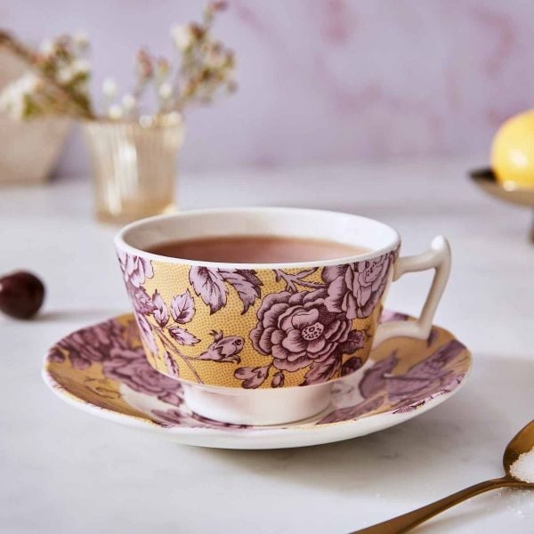 Spode Kingsley Sarı Mor Çay Fincanı