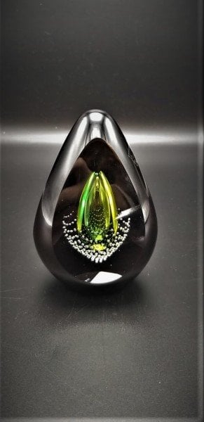 GLASS REMIS CAM OBJE SİYAH SARI H:12 CM.