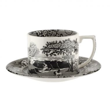 SPODE BLACK ITALIAN ÇAY FİNCANI + TABAK (TEKLİ)