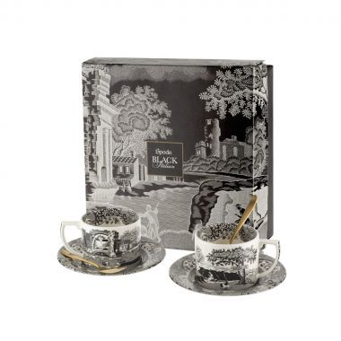 SPODE BLACK ITALIAN 2 Lİ ÇAY FİNCANI,KAŞIKLI