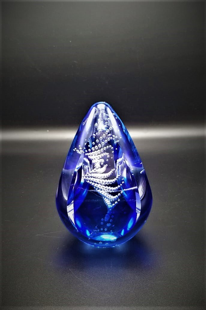 GLASS REMIS CAM OBJE MAVİ BEYAZ 15CM