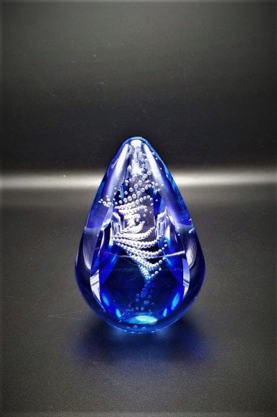 GLASS REMIS CAM OBJE MAVİ BEYAZ 15CM