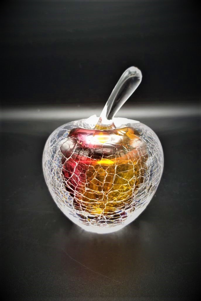 GLASS REMIS CAM OBJE KIRMIZI SARI ELMA H: 18 CM