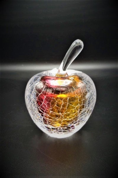 GLASS REMIS CAM OBJE KIRMIZI SARI ELMA 12 CM
