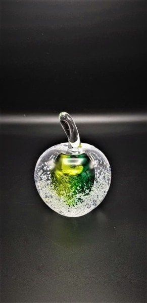 GLASS REMIS CAM OBJE SARI-YEŞİL ELMA H: 13CM