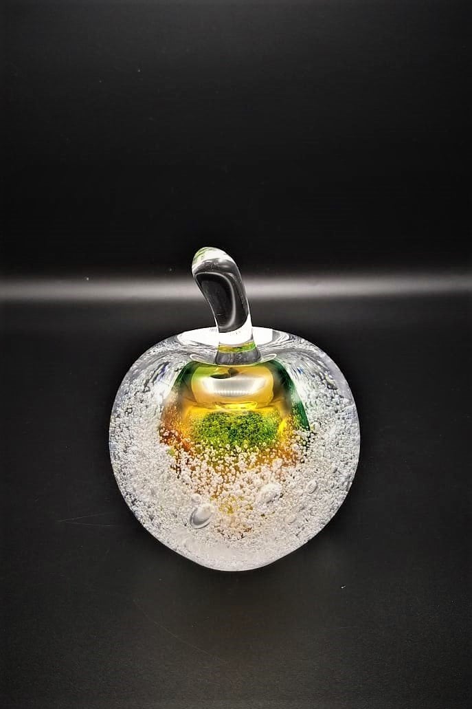 GLASS REMIS CAM OBJE TURUNCU YEŞİL ELMA  H: 14CM