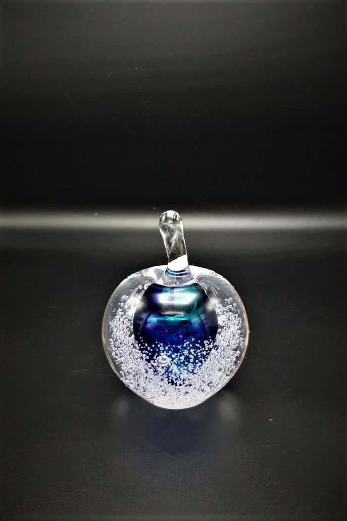 GLASS REMIS CAM ELMA OBJE MAVİ H: 12CM