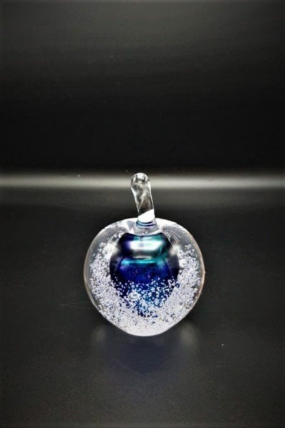GLASS REMIS CAM ELMA OBJE MAVİ H: 12CM