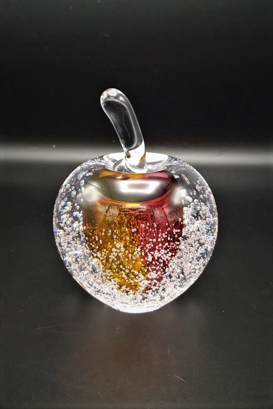 GLASS REMIS CAM OBJE KRIMIZI TURUNCU ELMA 13CM