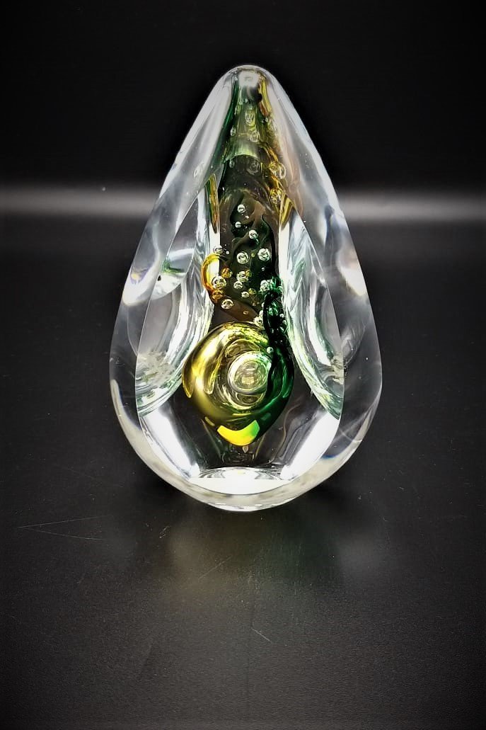 GLASS REMIS CAM OBJE YEŞİL SARI  H: 15 CM