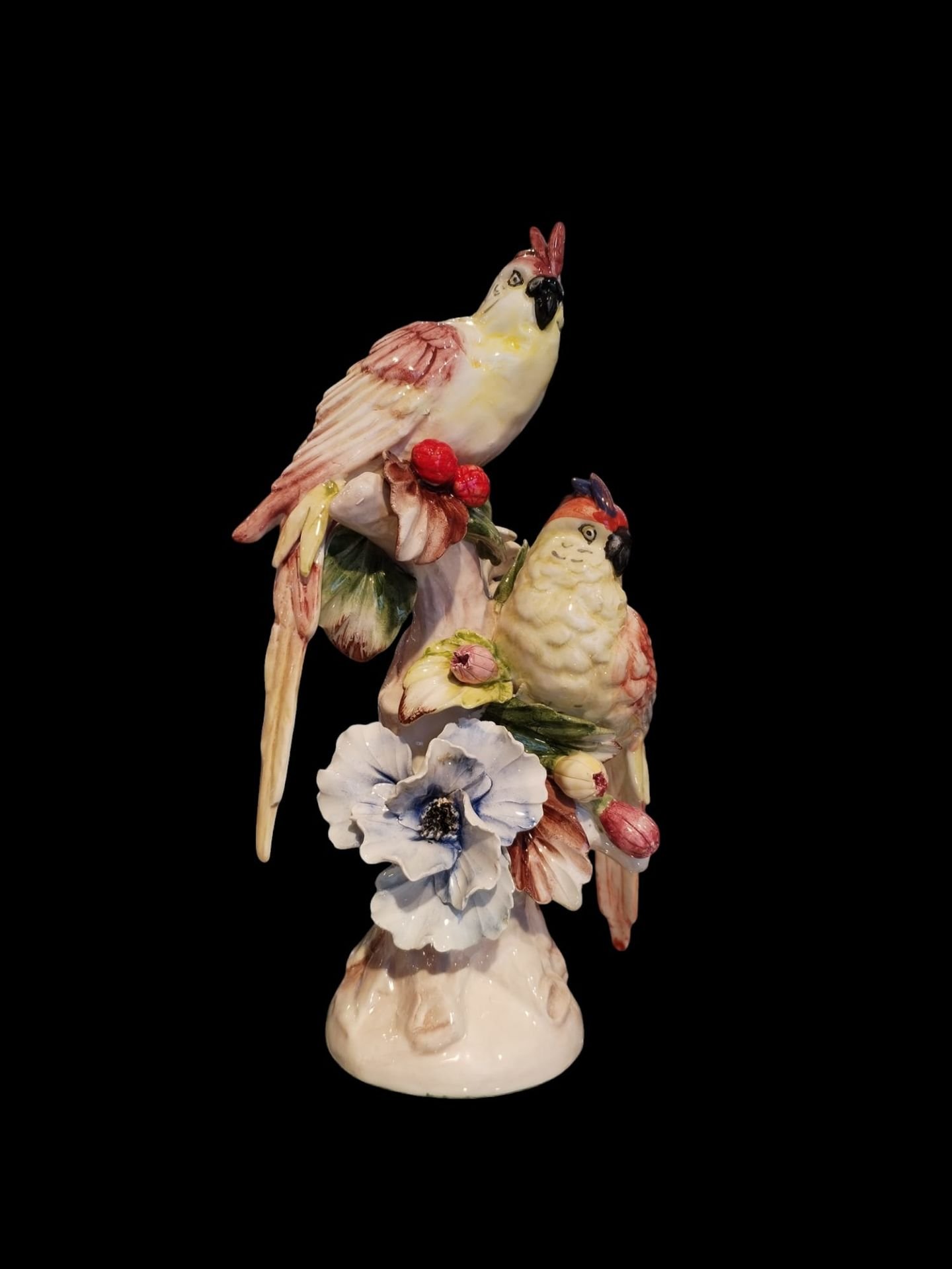 I BORBONE-EL İŞİ KAPODİMONTE DALDAKİ KUŞLAR- COUPLE PARROTS ON BRANCH