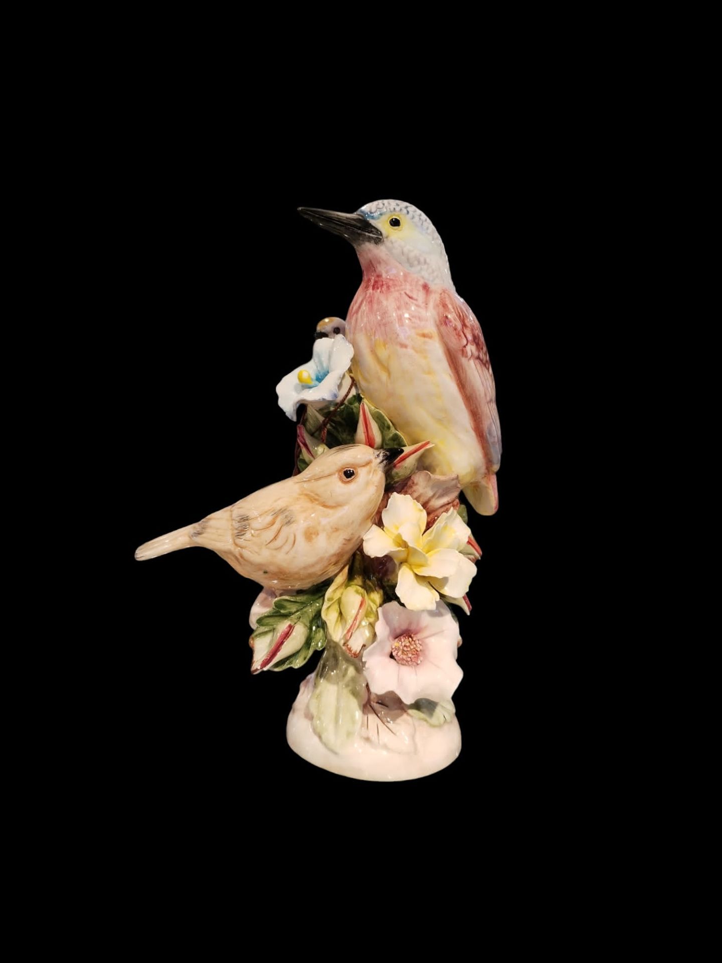 I BORBONE-EL İŞİ KAPODİMONTE KUŞLAR OBJESİ- COUPLE BIRDS ON BRANCH (uzun gagalı kuşlar)