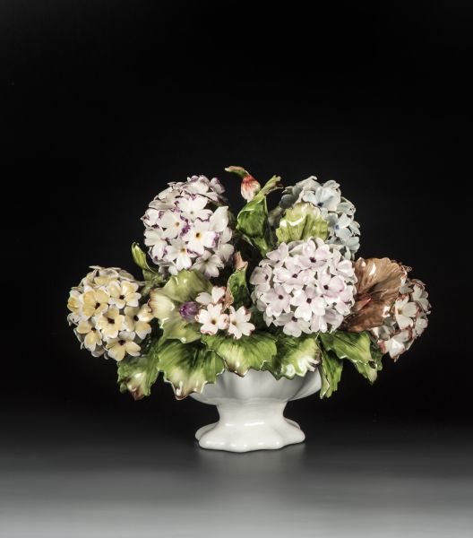 I BORBONE-EL İŞİ KAPODİMONTE ORTANCALI OVAL AYAKLI OBJE- OVAL CUP HYDRANGEAS