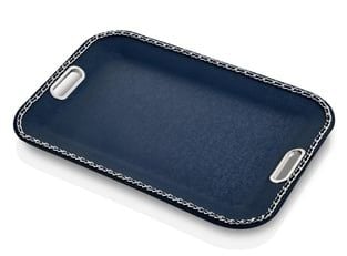 Metal Zincirli, Metal Kulplu Dikdörtgen Lacivert Tepsi