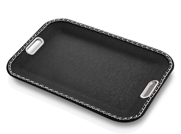Metal Zincirli,Metal Kulplu Dikdörtgen Siyah Tepsi