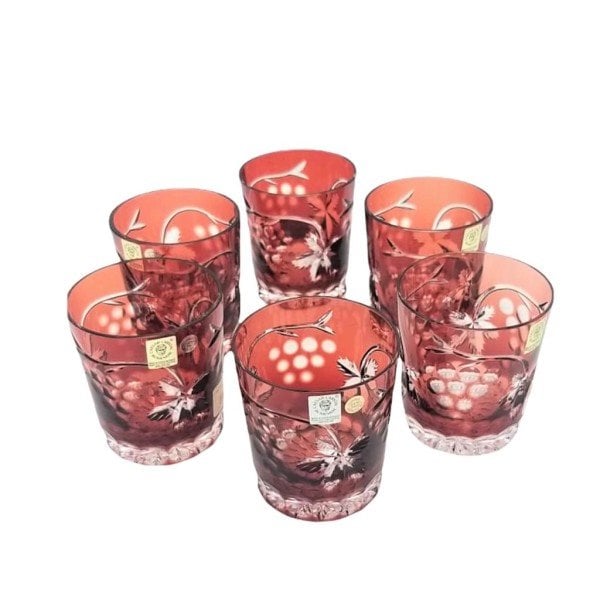 CAESAR KRİSTAL VİSKİ / SU BARDAĞI ÜZÜM DESENLİ KIRMIZI 6 LI