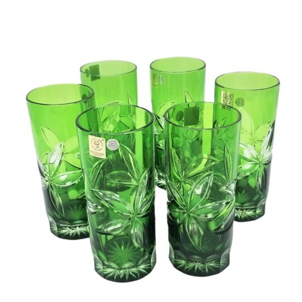 CAESAR KRİSTAL BARDAK ÇİÇEK DESENLİ YEŞİL 6 LI SET