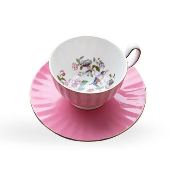 Aynsley Glaze Cottage Garden Oban Çay Fincanı ve Tabağı Pembe