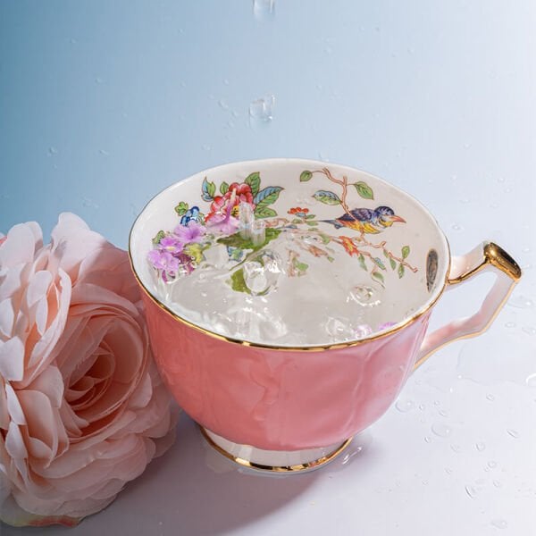 Aynsley Glaze Cottage Garden Oban Çay Fincanı ve Tabağı Pembe