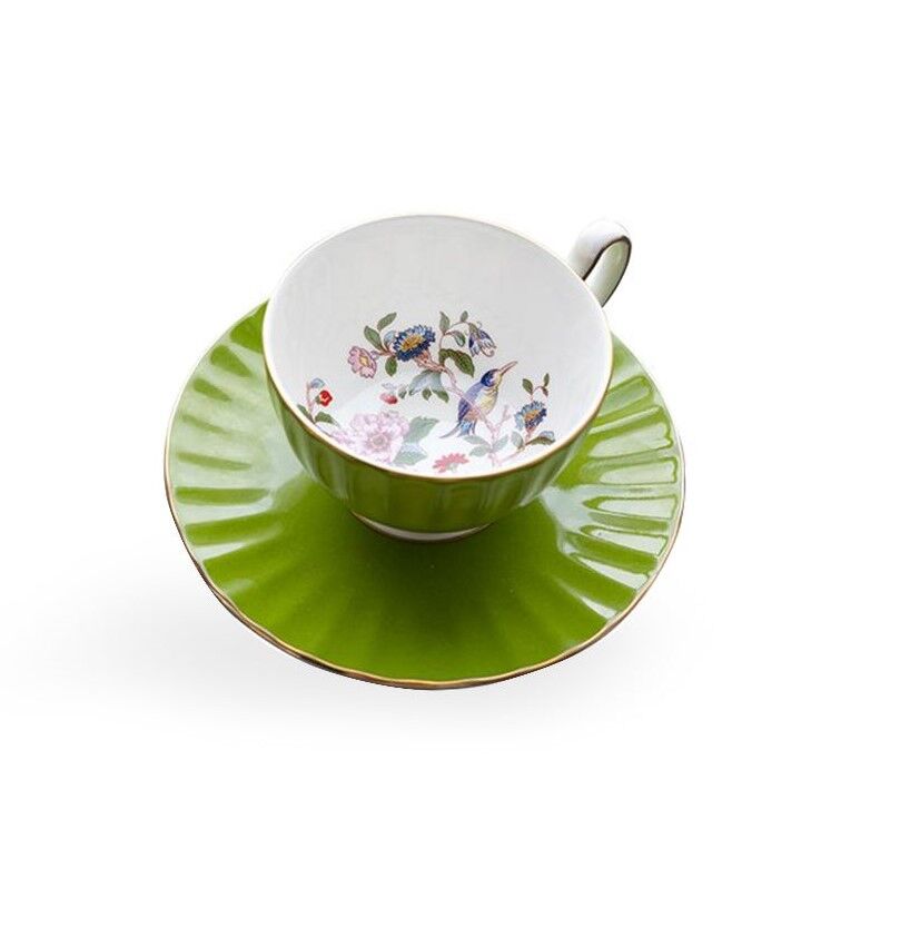 Aynsley Glaze Cottage Garden Oban Çay Fincanı ve Tabağı Yeşil