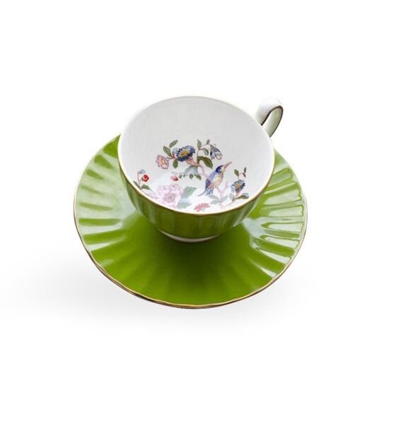 Aynsley Glaze Cottage Garden Oban Çay Fincanı ve Tabağı Yeşil