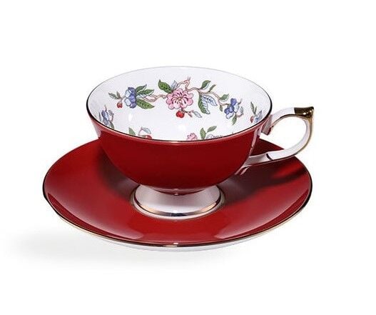 Aynsley Glaze Cottage Garden Oban  Çay Fincanı ve Tabağı KIrmızı