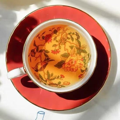 Aynsley Glaze Cottage Garden Oban  Çay Fincanı ve Tabağı KIrmızı