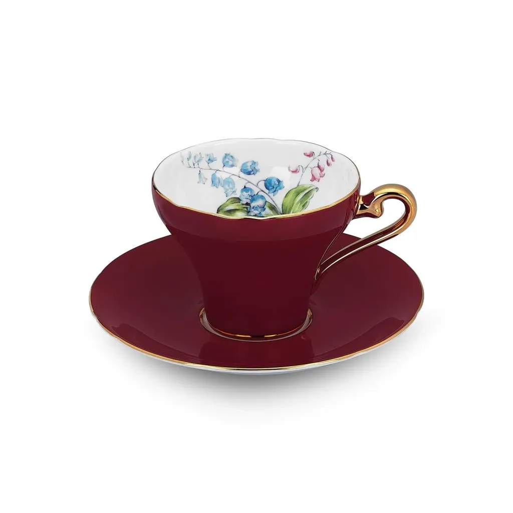 Aynsley Lily of the Valley Kahve Fincanı Glaze Corset Kırmızı