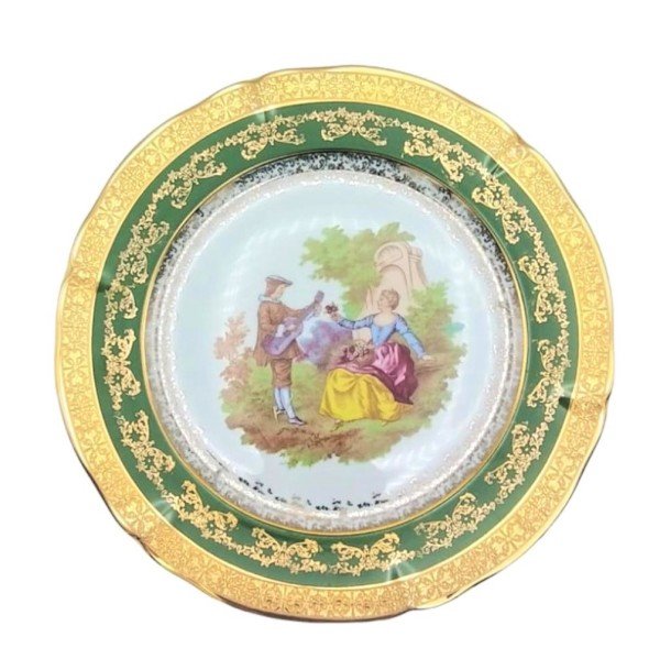 LIMOGES  YEŞİLLİ PORSELEN TABAK GİTAR ÇALAN ERKEK, KIZ MOTİFLİ  30 CM
