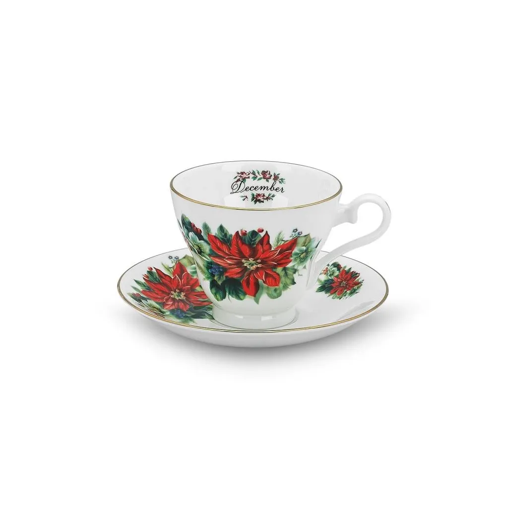 Aynsley Birth Month Flowers Çay Fincanı-Aralık-Christmas Flowers