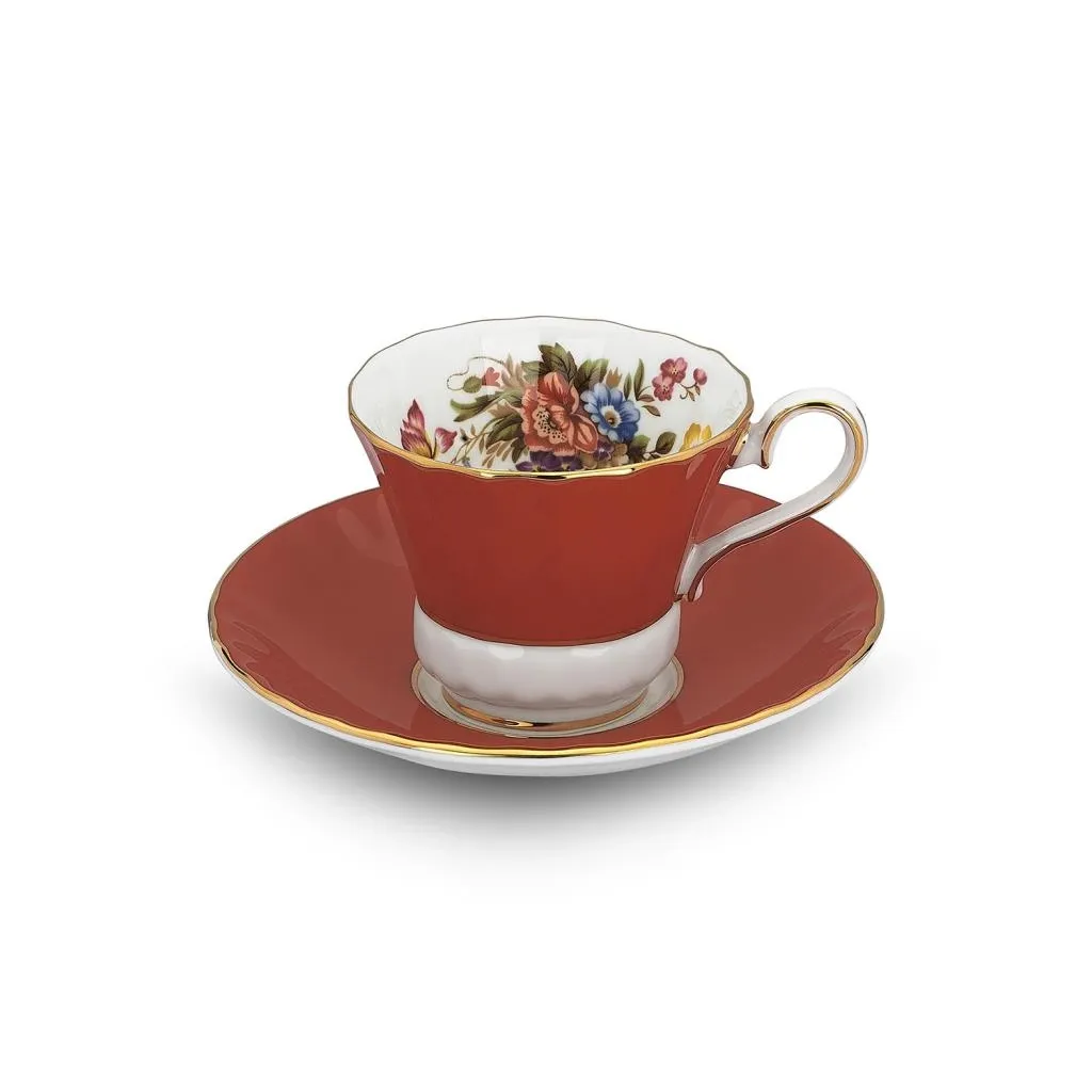 Aynsley Flowers Kahve Fincanı-Glaze Kırmızı